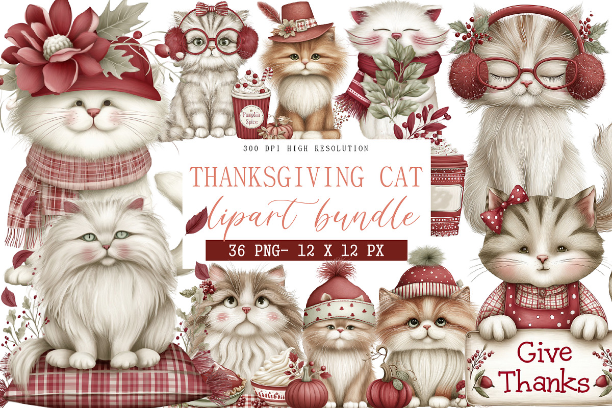 Thanksgiving Cat Clipart, an Illustration by DreamArtGraphic (Photo 1 of 5)