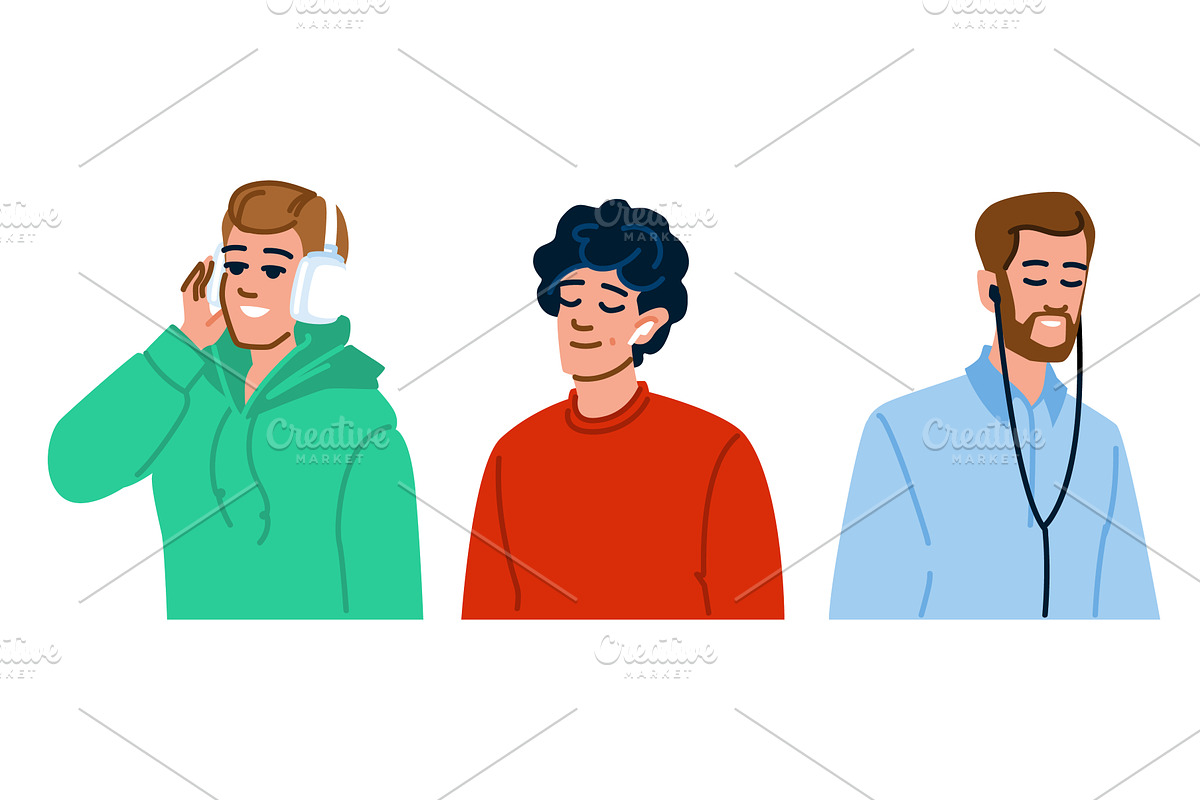 People listening to music using, a Person Illustration by pikepicture