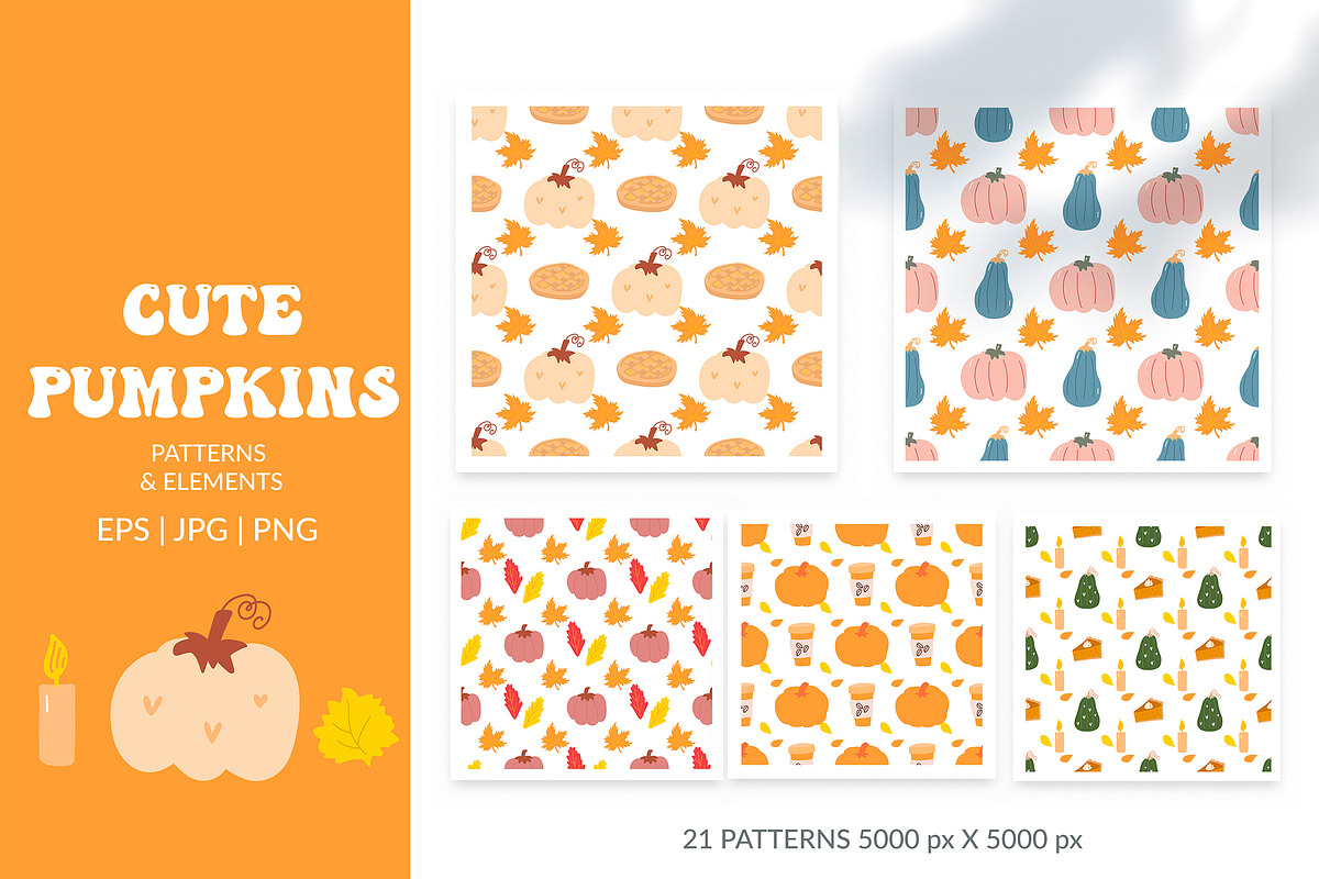 Cute pumpkins vector patterns autumn, a Pattern Graphic by Let's Art (Photo 1 of 5)