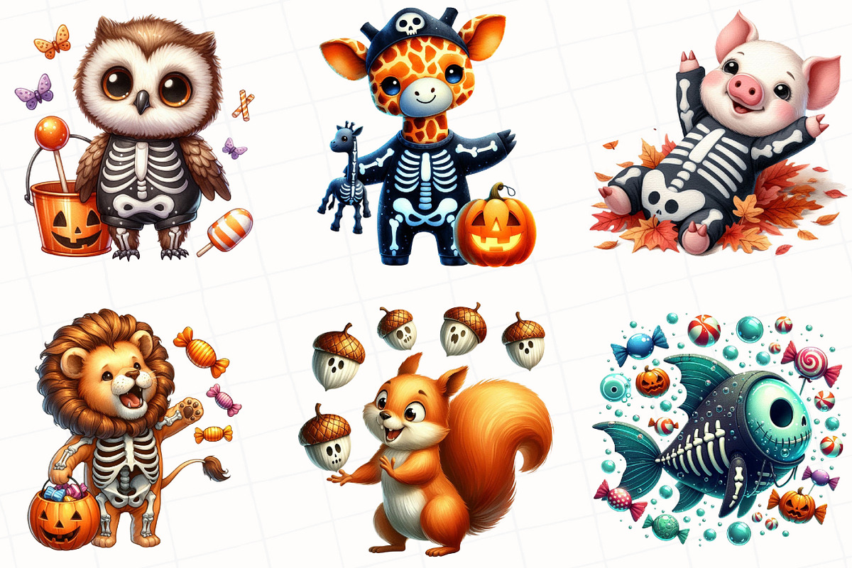 Halloween Skeleton Animals Clipart, an Illustration by OK Design (Photo 3 of 5)