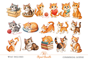 Cute Cats Clipart Watercolor PNG, an Object Illustration by MockupWizard (Thumbnail 2 of 5)