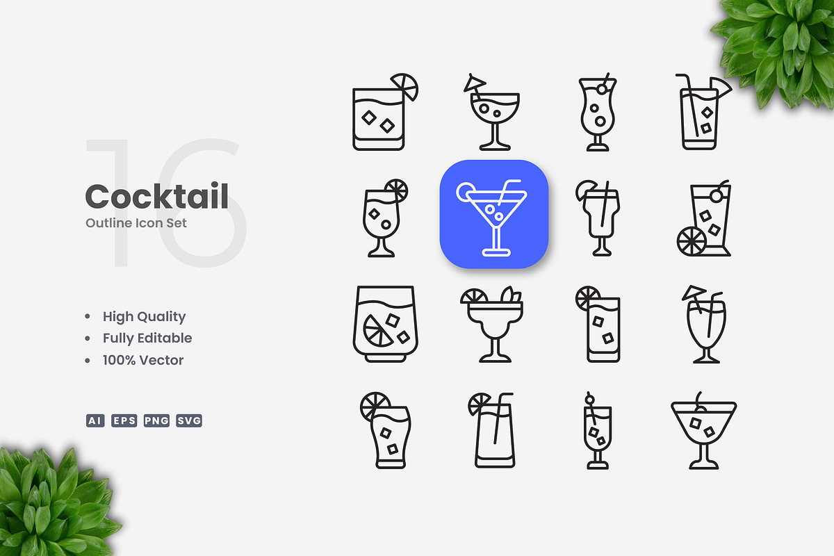Cocktail Outline Icons, an Outline Icon by Upnowgraphic