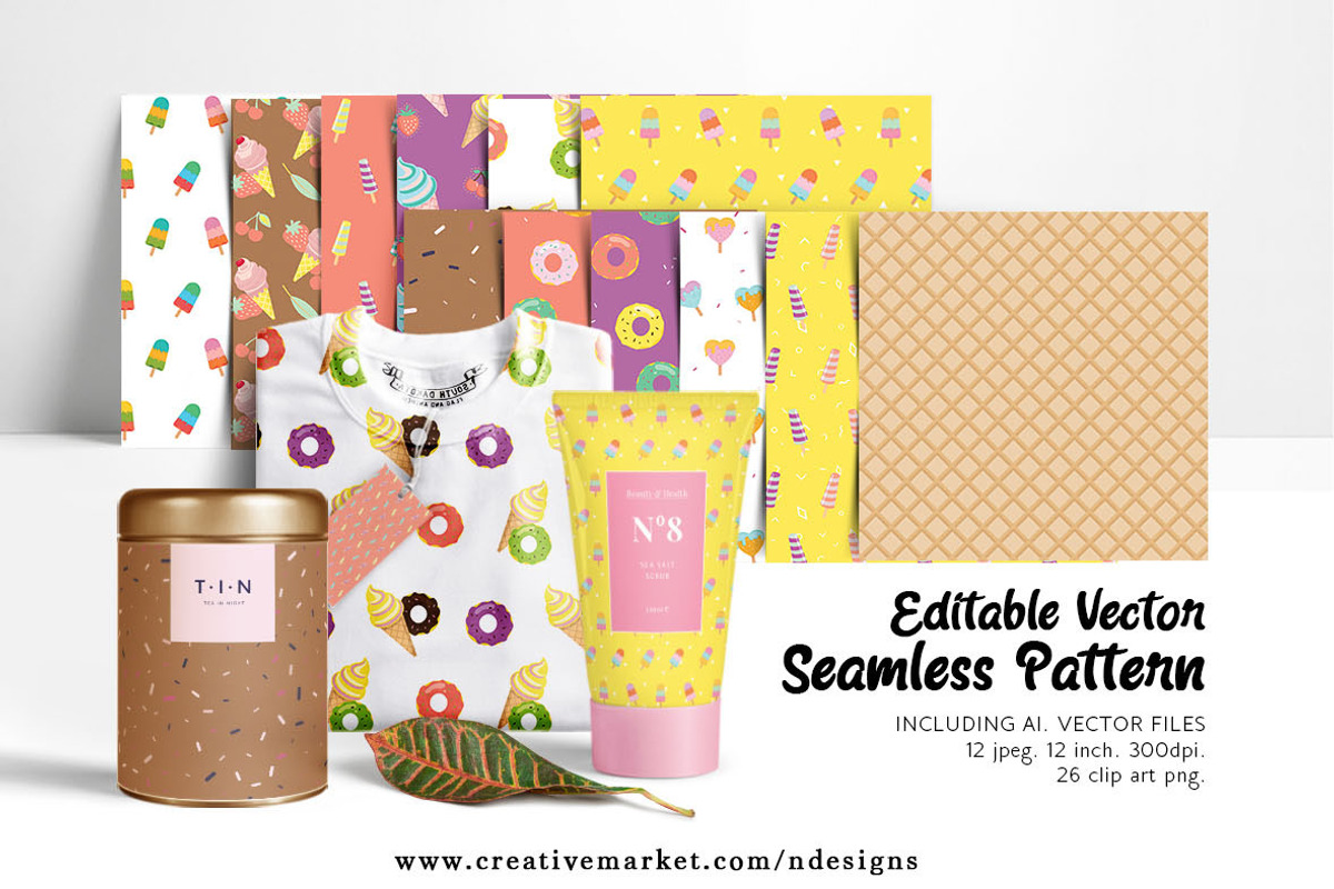 Ice Cream Donut Tileable Pattern, a Pattern Graphic by NDesigns (Photo 1 of 4)