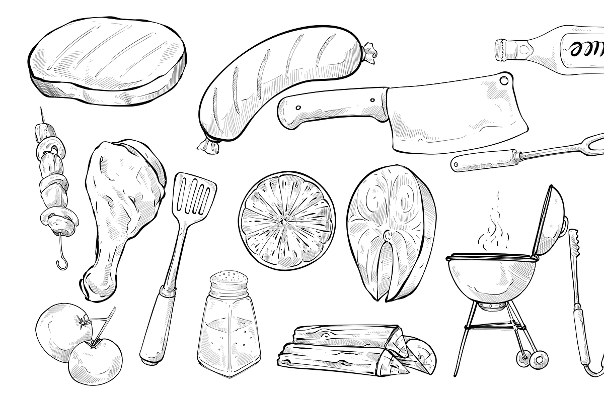 barbeque handdrawn collection, an Object Graphic by nikagraphic