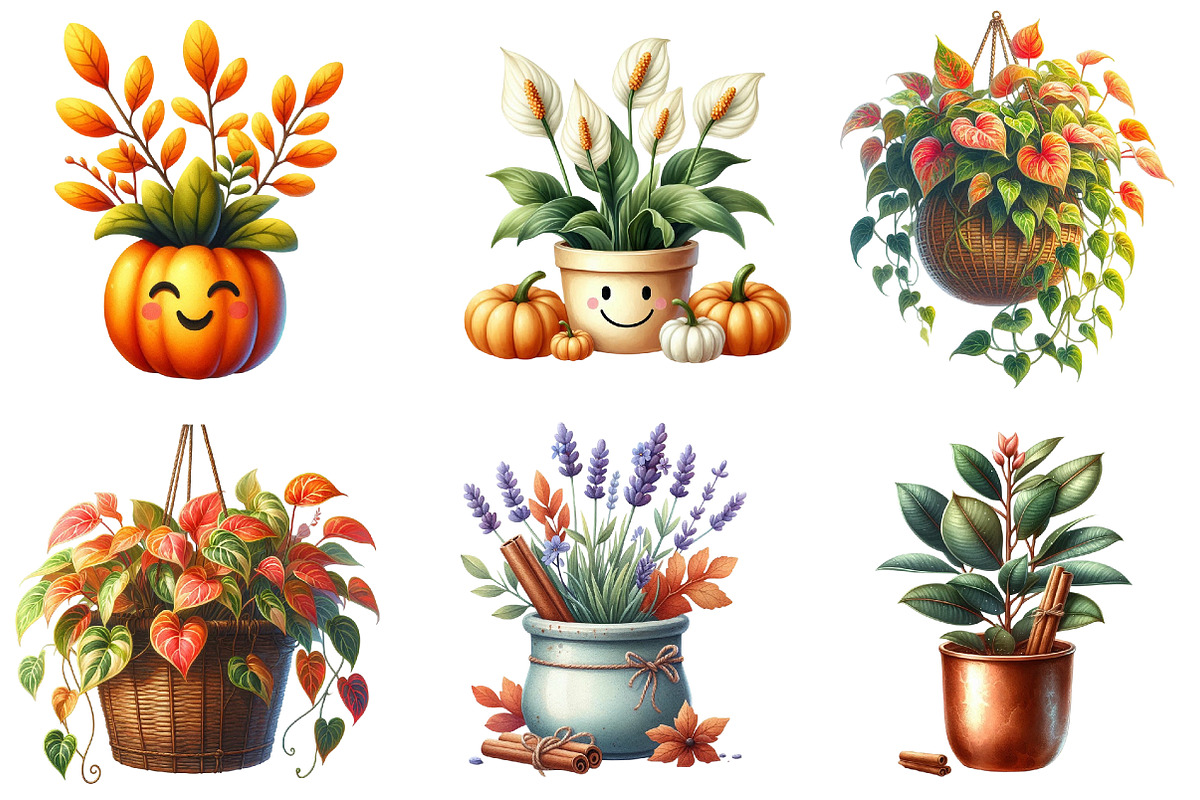 Positive Autumn Houseplant Clipart, an Illustration by Watercolor design (Photo 3 of 4)