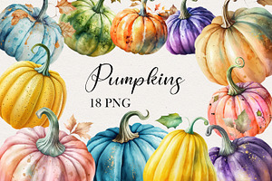 Watercolor Pumpkins Clipart. AI