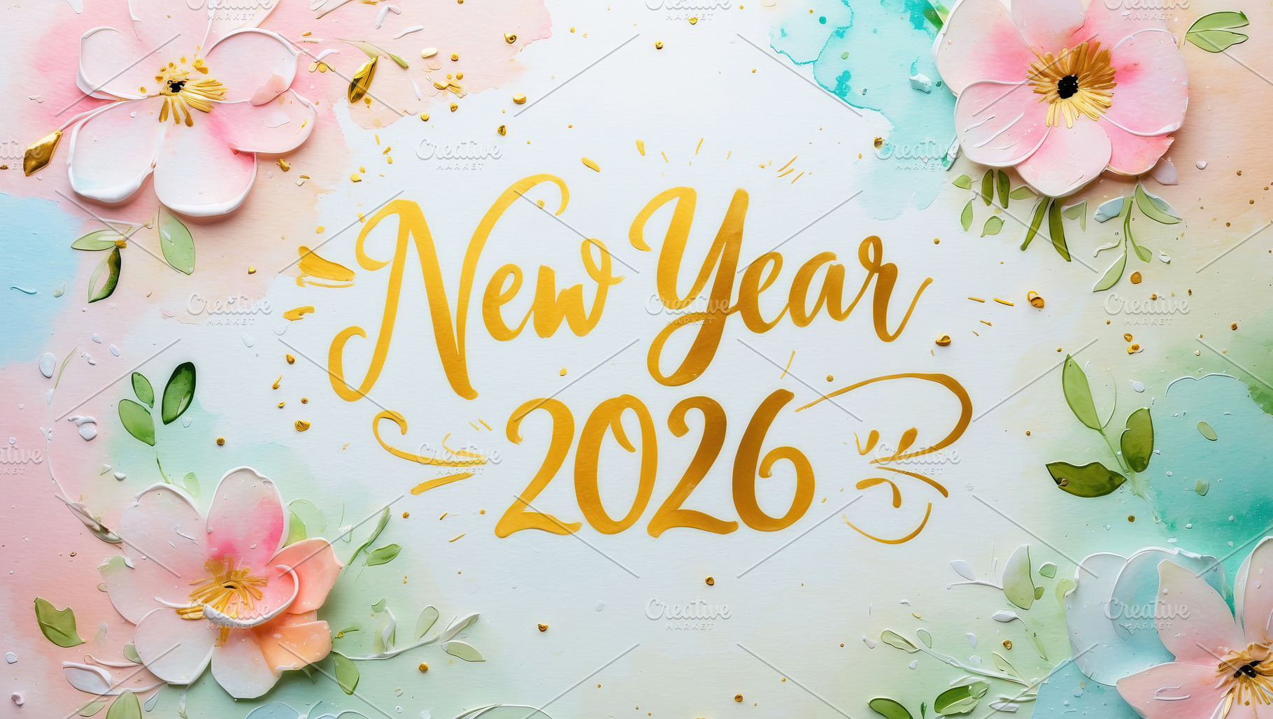 New Year 2026 with Watercolor Flower, an Abstract Photo by Perpis