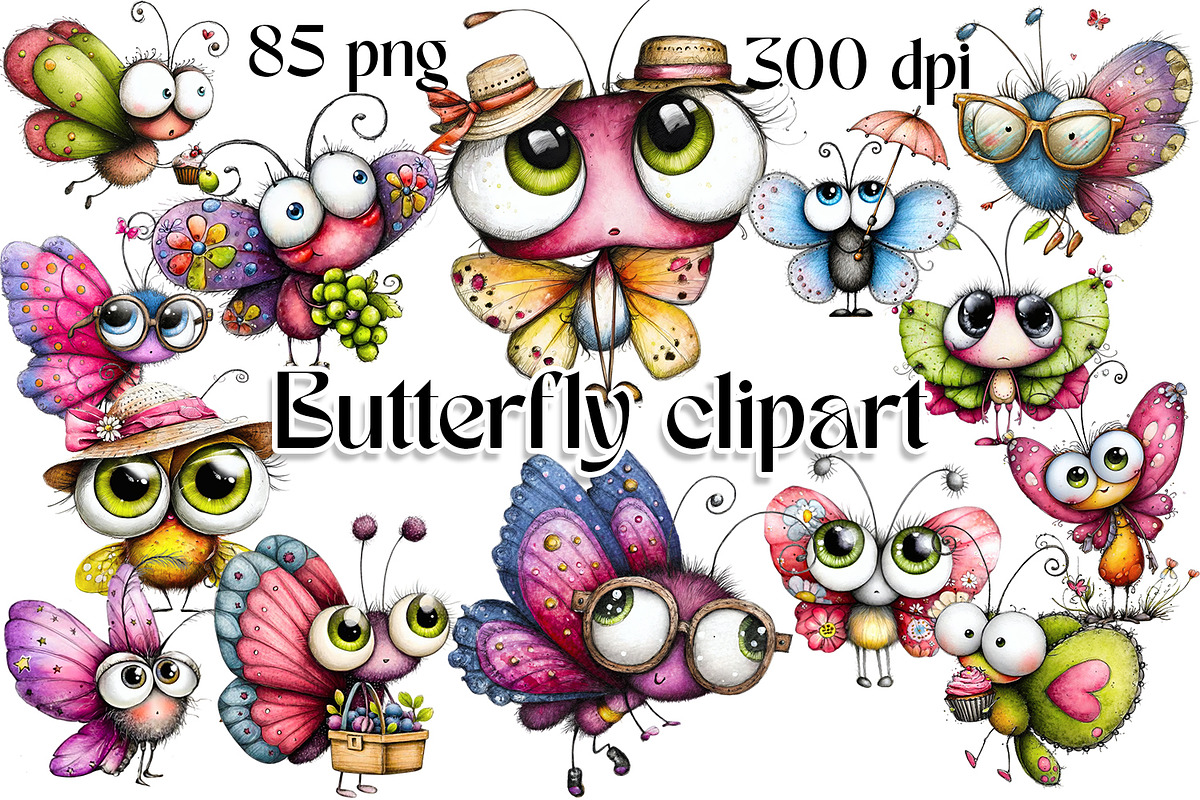 Kawaii Butterfly Big Eyes clipat, an Animal Illustration by ElenazlataArt (Photo 1 of 4)