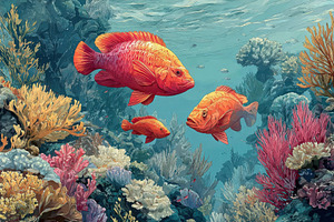 Vibrant coral reef with orange fish, a Photo by Pixeness Studio