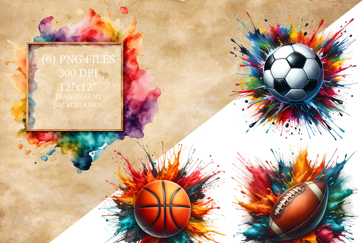 Color Splash Sports Ball Clipart Set, a Sport Illustration by DoubleTwists (Photo 1 of 5)