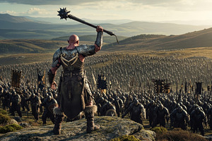 Orc warlord leading a massive armore, a Photo by professorinc