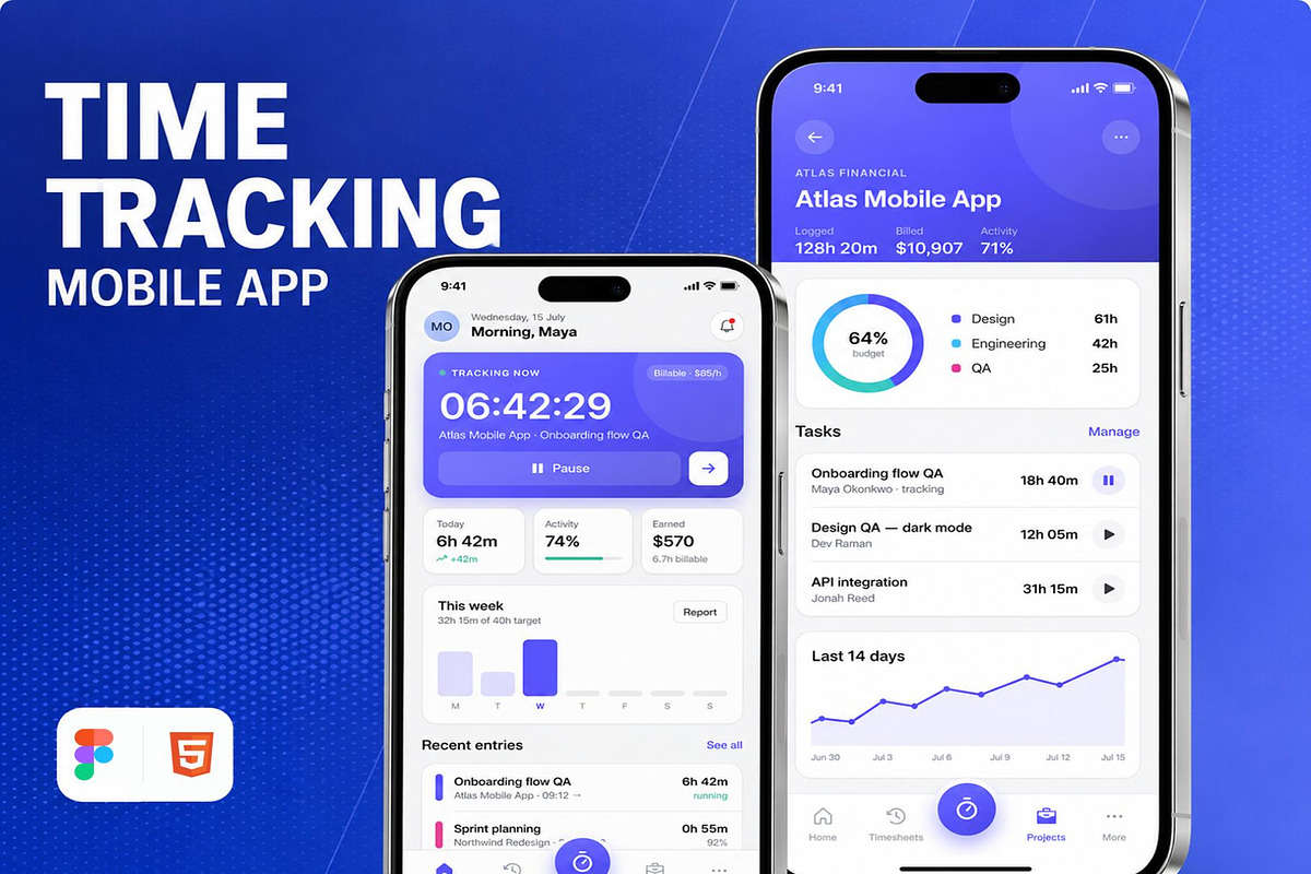 Time Tracker Productivity Mobile App, an UI Kit Template by Lumina_ui_ux202 (Photo 1 of 7)