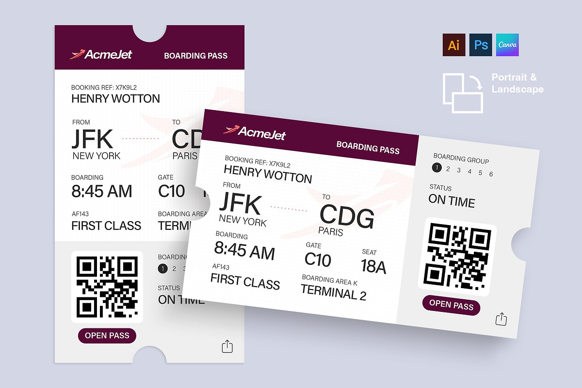 Digital Boarding Pass Template, a Stationery Template by BrandPacks (Photo 1 of 5)