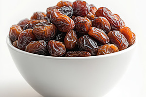 Dried dates fruits with white bowl i, a Food & Drink Photo by Pixeness Studio