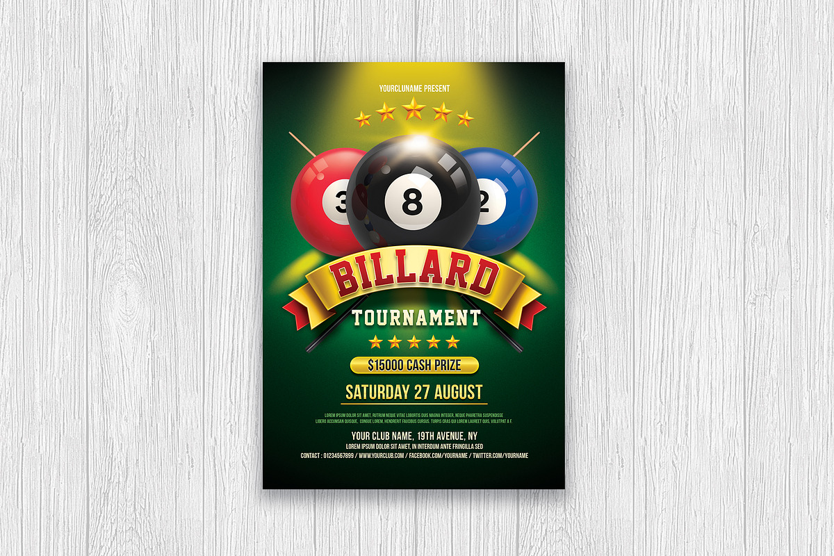 Billiard Tournament, a Flyer Template by DesignWorkz