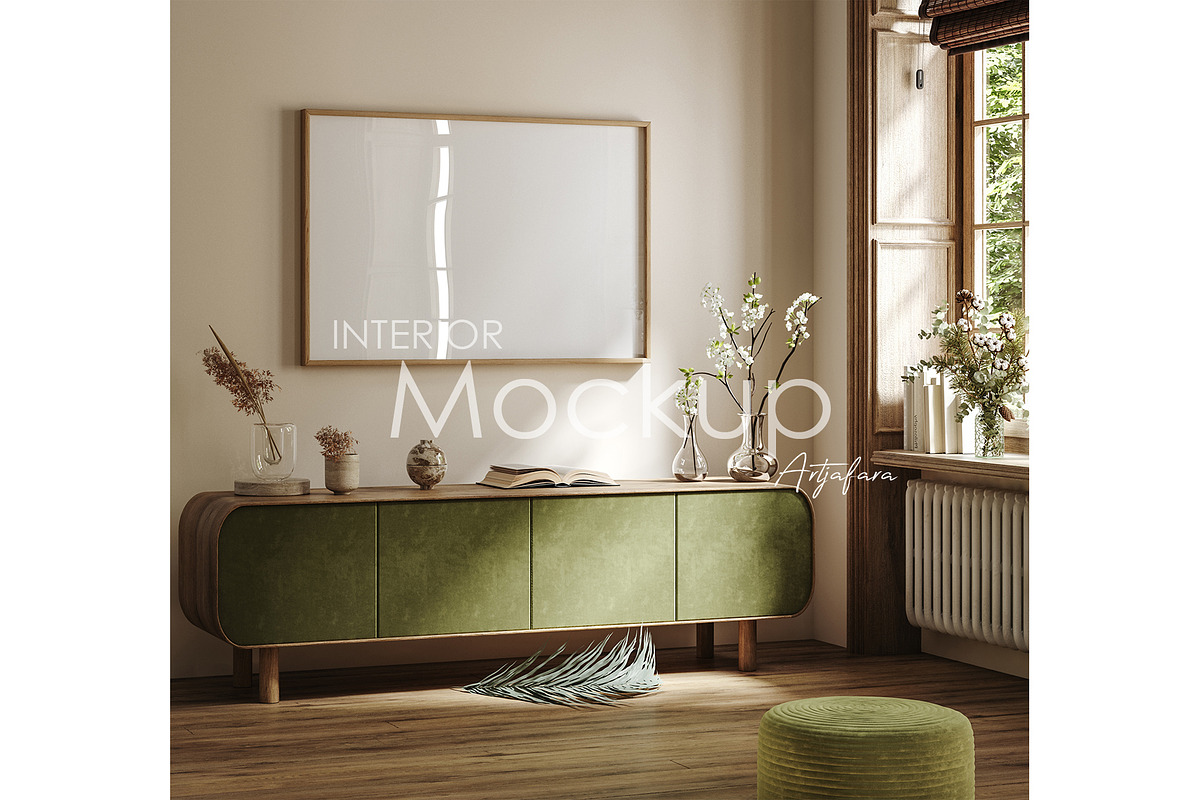 Frame mockup in home interior, a Print Template by Artjafara