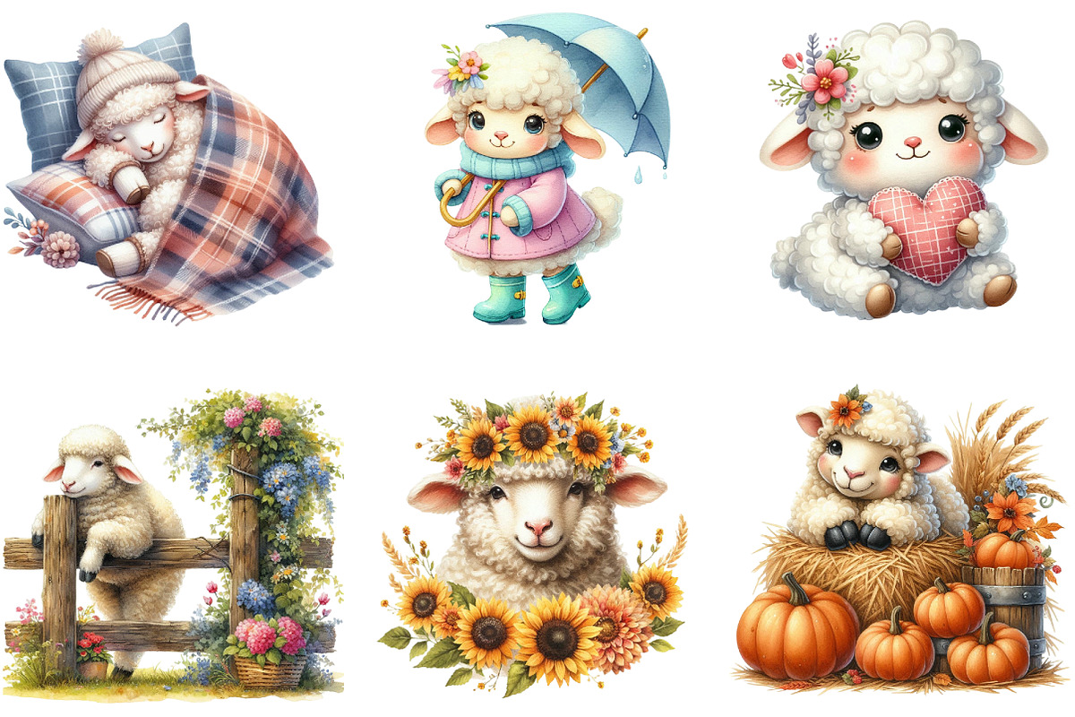 Watercolor Sheep Clipart, an Illustration by DreamArtGraphic (Photo 2 of 4)