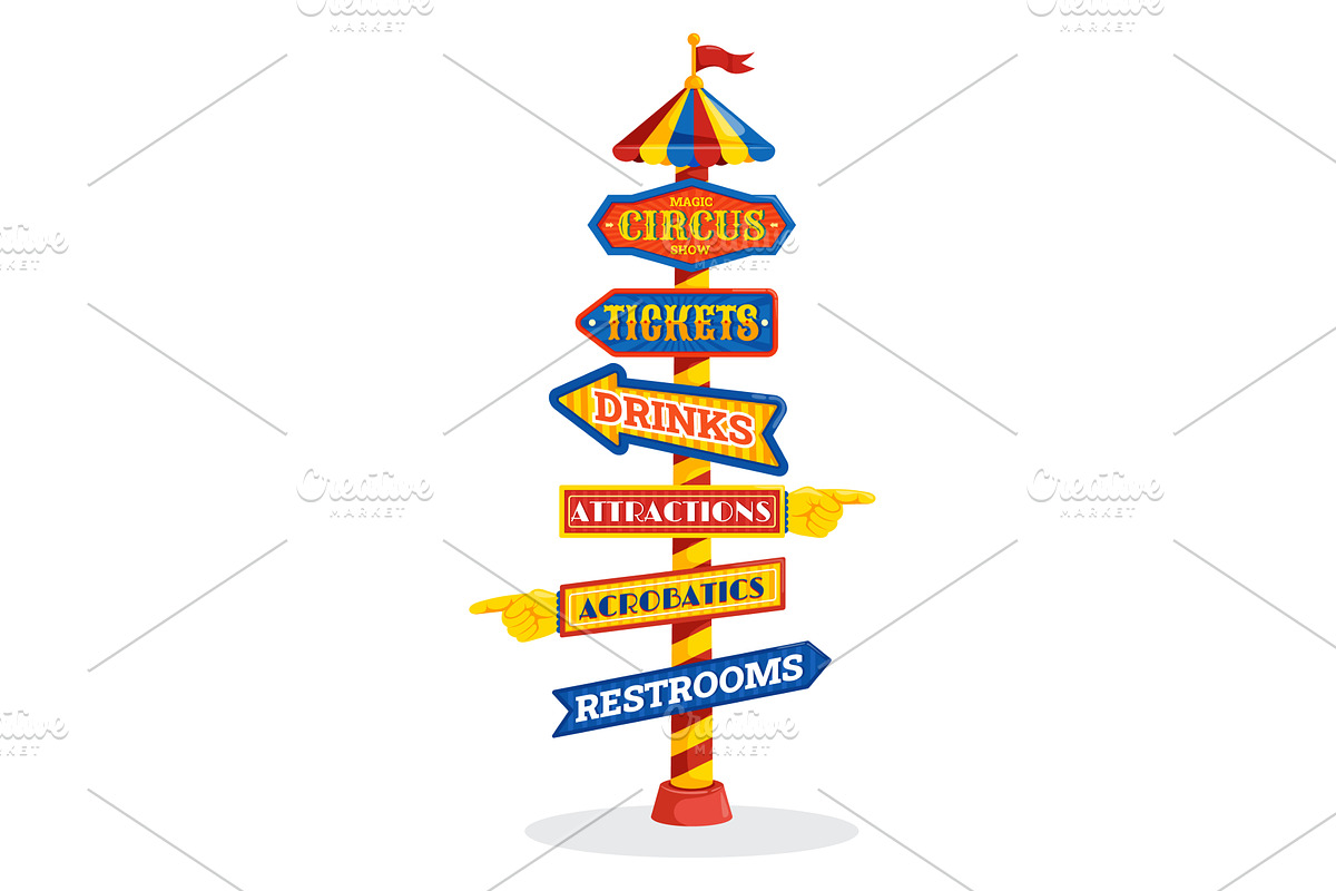 Circus signpost. Amusement park sign, an Object Illustration by Stock-Smart-Start