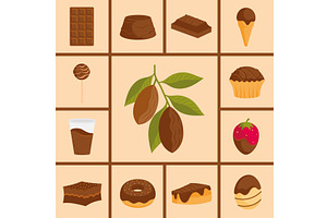 Cocoa and treats grid art. Vector