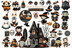 Cute Watercolor Orange Halloween PNG, a Seasonal Illustration by Nicolle's Colorful Art