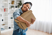 Joyful Customer Woman Holding Cardboard Box And Hugging It Indoors, a Photo by Prostock-Studio (Thumbnail 2 of 4)