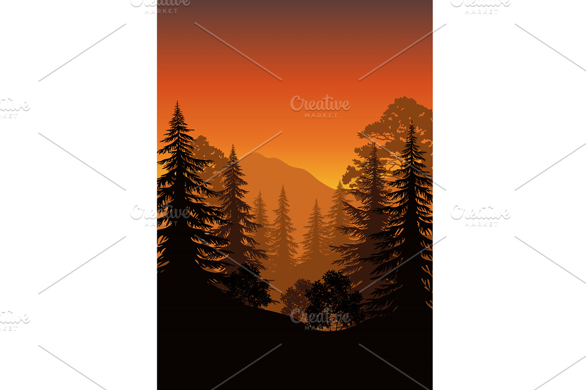 Landscape, Trees and Mountains, an Illustration by Ok-sana