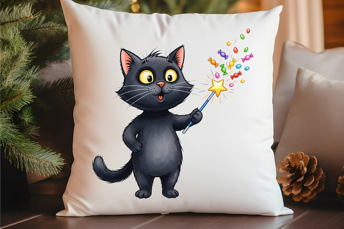 Funny Halloween Black Cat Clipart, an Illustration by Watercolor design (Photo 3 of 6)