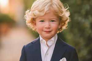 Child looking at camera with a happy smile. Young boy with curly, a Person Photo by Studio ANNA