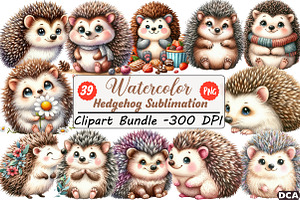 Watercolor Hedgehog Sublimation Clip, an Illustration by DreamCafeArt