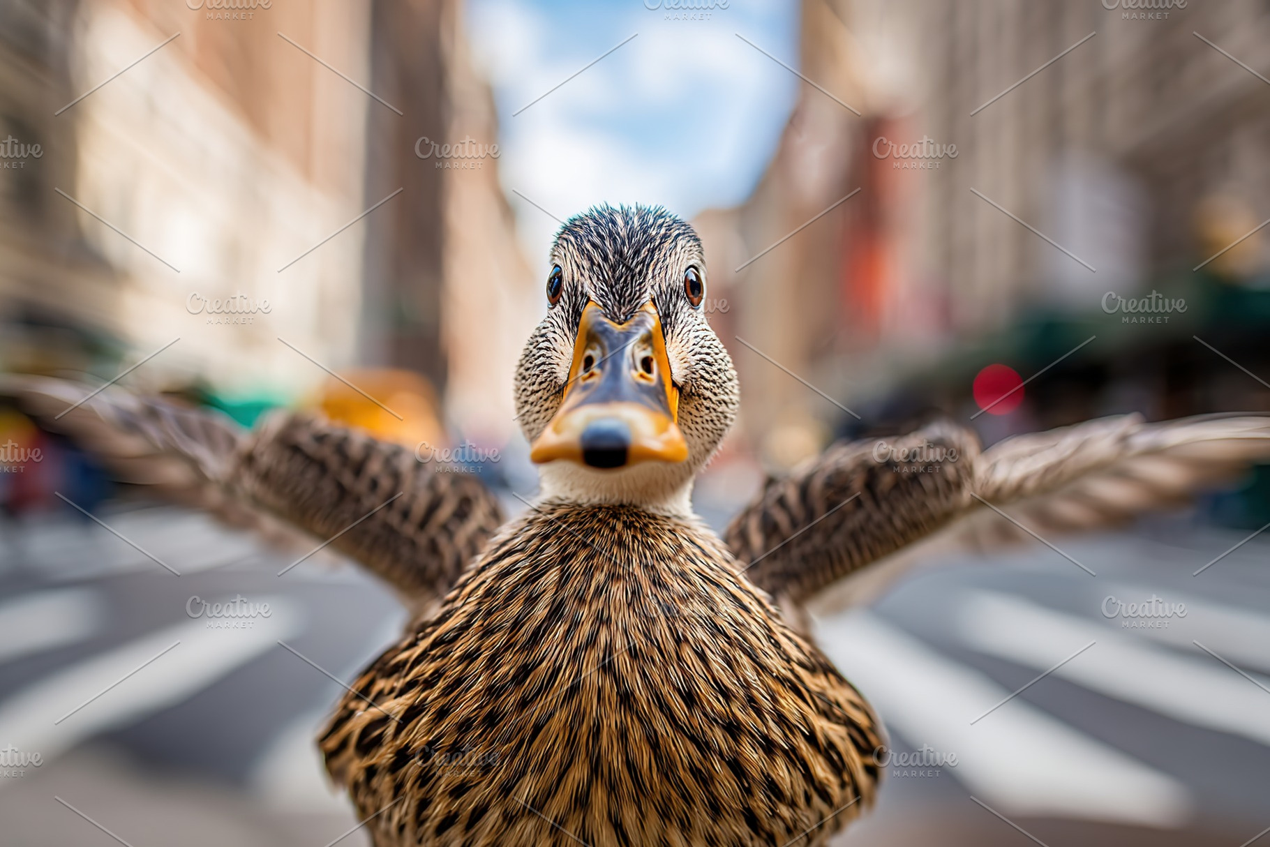 Urban duck close-up with wings spread, an Animal Photo by AlyaAnd