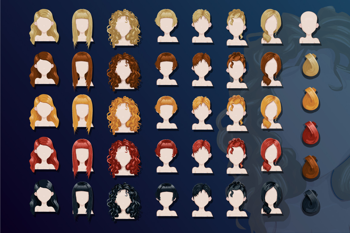 Female trendy hairstyle avatars set, an Icon by Chuchilko shop (Photo 1 of 2)
