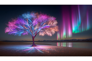 Glowing flowers adorn a tree that, a Nature Photo by ZinetroN