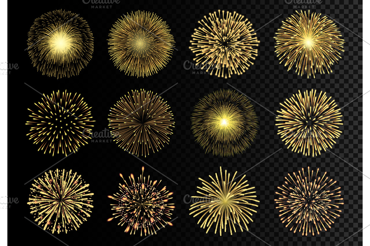 Set of realistic golden fireworks, a Decorative Illustration by Yayasya (Photo 1 of 3)