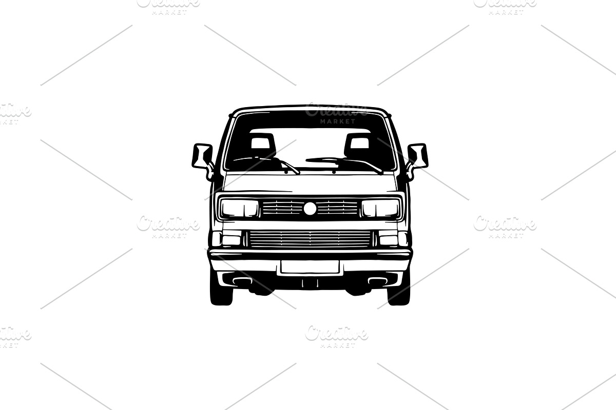 Van, Bus - Classic Car, Stencil, an Object Illustration by Digital-Clipart