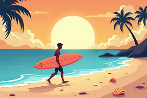 Surfer Walking With Board On Island, a Photo by LOGOCREATIVE