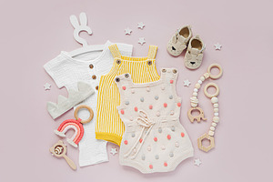 Set of baby clothes and accessories