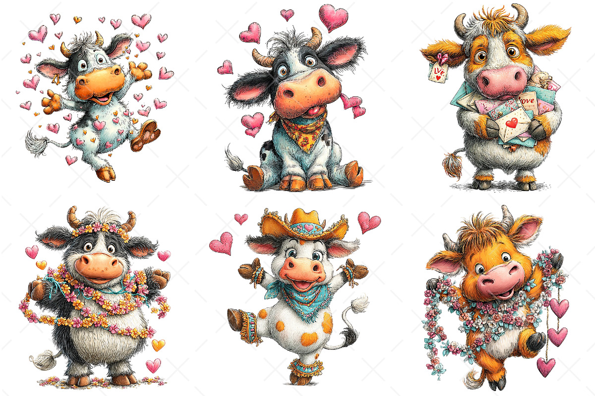 Quirky Valentine Funny Cow Clipart, an Illustration by Craft Nest (Photo 5 of 10)
