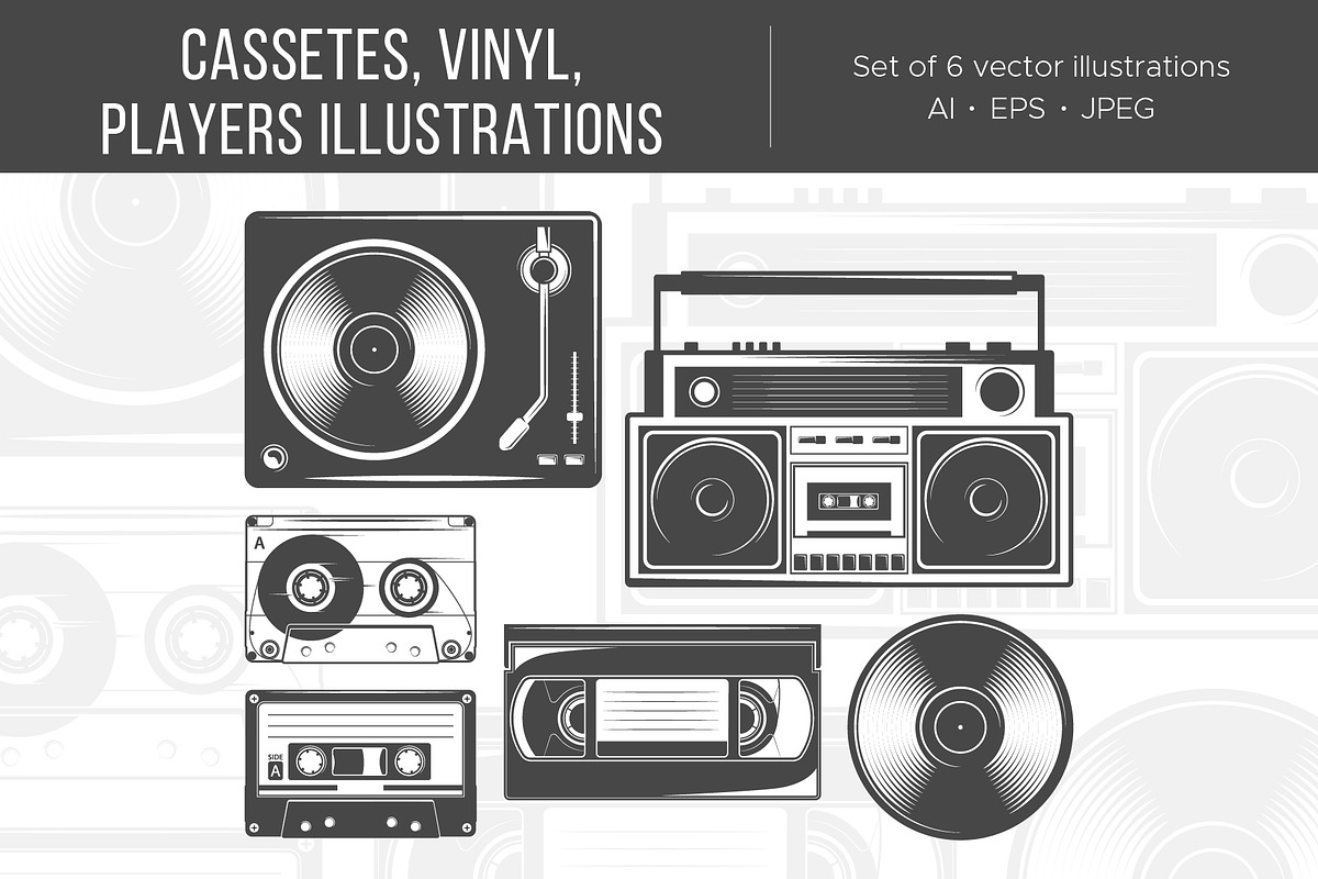 Cassete, vinyl, recorders icons, an Object Illustration by Cmeree (Photo 1 of 2)
