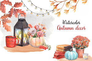 Watercolor autumn decor compositions