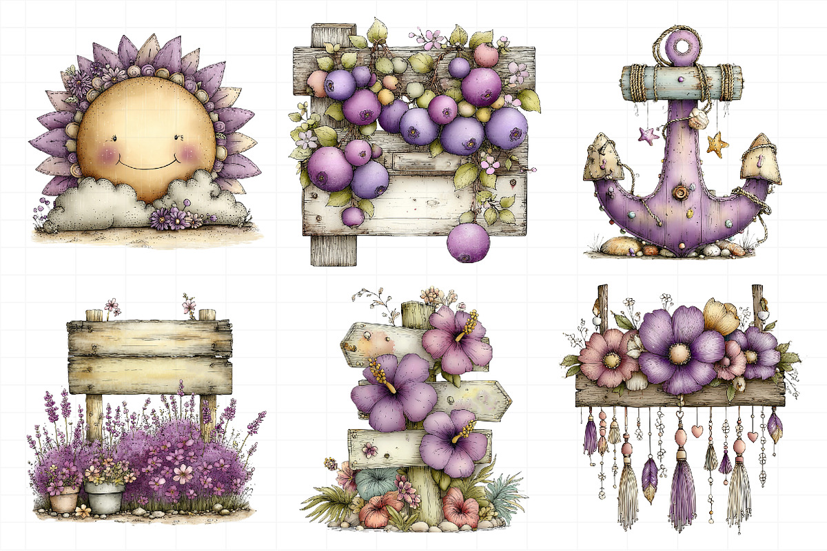 Whimsical Summer Wooden Sing Clipart, an Illustration by Daily.Designs (Photo 3 of 7)