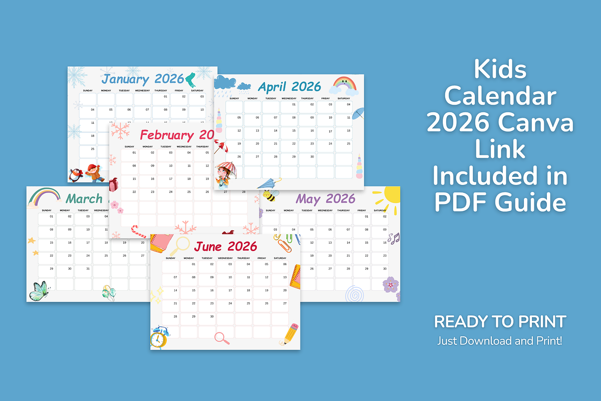 2026 Canva Kids Calendar Template, a Card Template by Snapybiz (Photo 8 of 10)