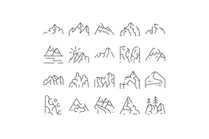 Mountain range and peak line icons, an Object Graphic by pikepicture