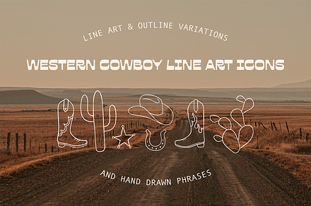 Western Cowboy Line Art Icon Pack