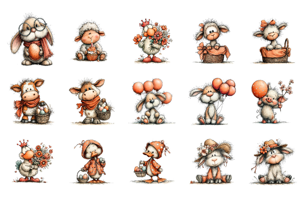 Whimsical Easter Farm Animals Clipar, an Illustration by CreationArt (Photo 3 of 6)