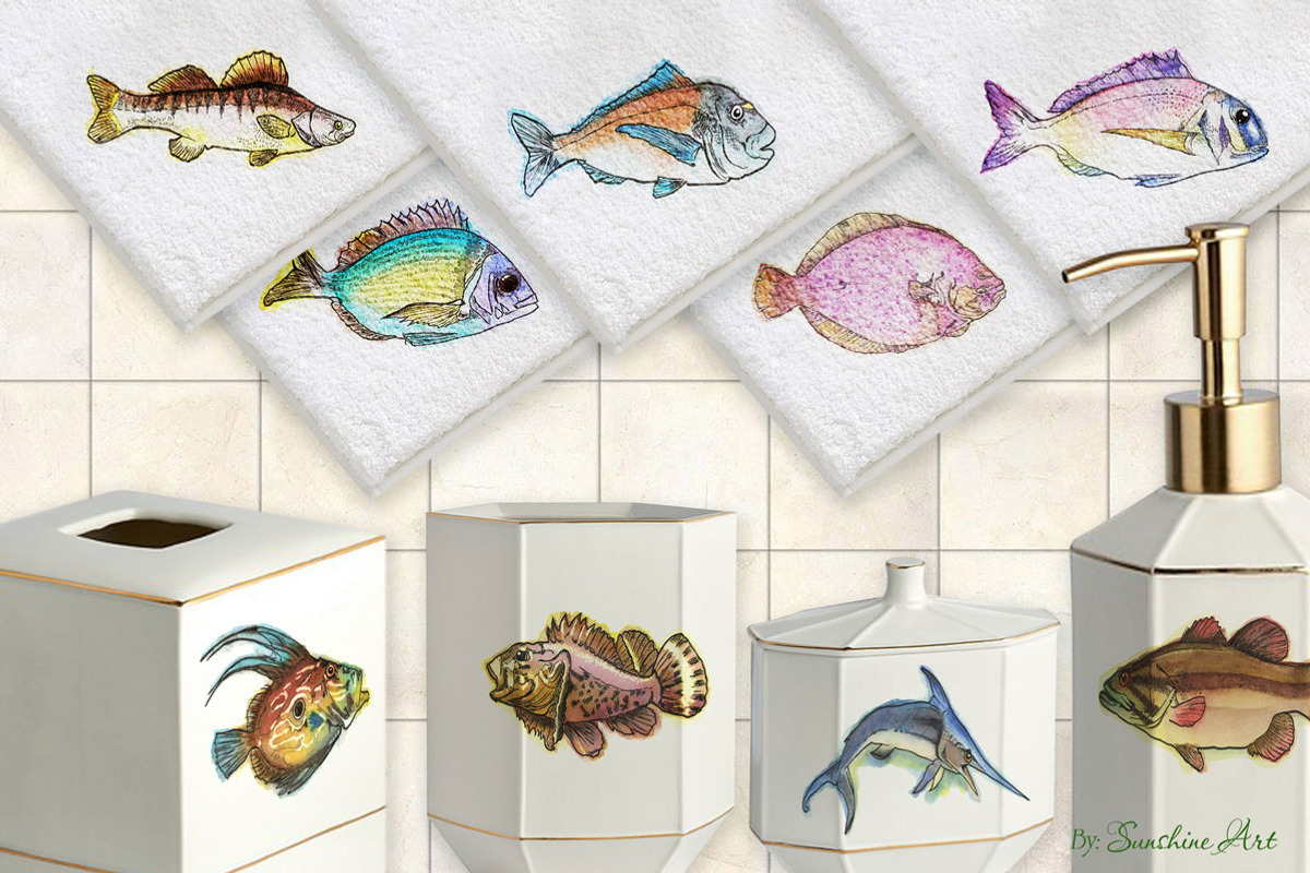 Watercolor Fish Clipart (big set), a Decorative Illustration by Sunshine Art Shop (Photo 5 of 13)