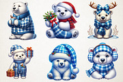Christmas Polar Bear Blue Gingham, an Illustration by RobertsArt (Thumbnail 2 of 7)