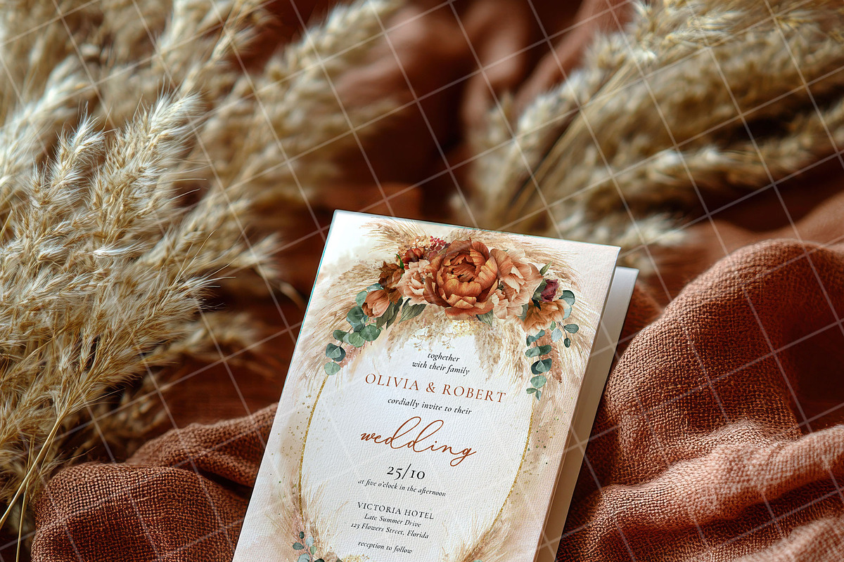 Boho 5x7 Invitation card mockup PSD, an Advertising Mockup by Blush Roses Print (Photo 2 of 8)