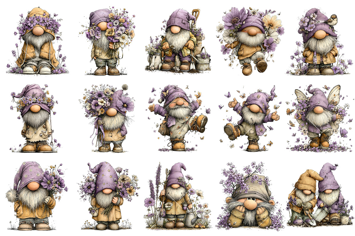 Whimsical Spring Gnome Clipart, an Illustration by OK Design (Photo 3 of 6)
