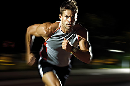 The agility and speed of a male athlete as he engages in a sprin, a Sports & Recreation Photo by designvectx