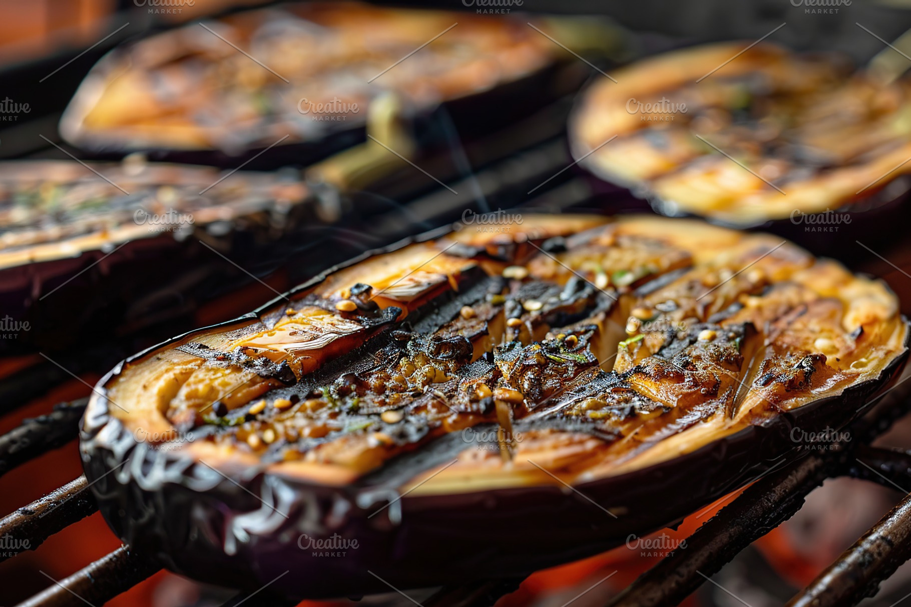 Grilled eggplants on grill, a Food & Drink Photo by AlyaAnd
